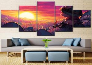 Canvas Print Schilderij Muurkunst League Of Legends Game Poster 5 Stuk Landschap Veld Paddestoel Zonsondergang Teemo Foto Voor Kinderkamer7660865