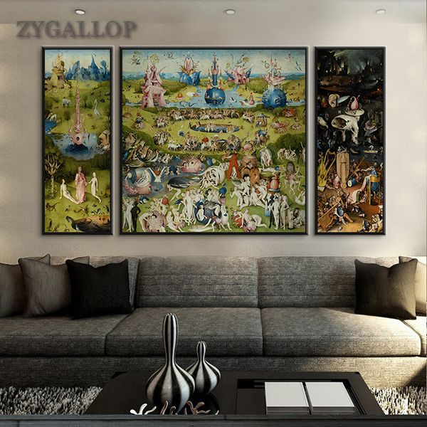 Affiche imprimée sur toile, peinture à l'huile célèbre, le jardin de la terre, Art mural, décoration de salon, tableau mural de Religion classique, 3 pièces