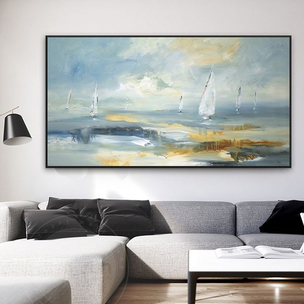 Impresión en lienzo de barco de vela en el mar, pintura al óleo abstracta, decoración de pared moderna para el hogar, imágenes artísticas, carteles e impresiones de estilo escandinavo