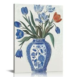 Toile imprimés chinois bleu et blanc en porcelaine vase toile art suspendu peinture à la maison décoration pour chambre à coucher pour le salon