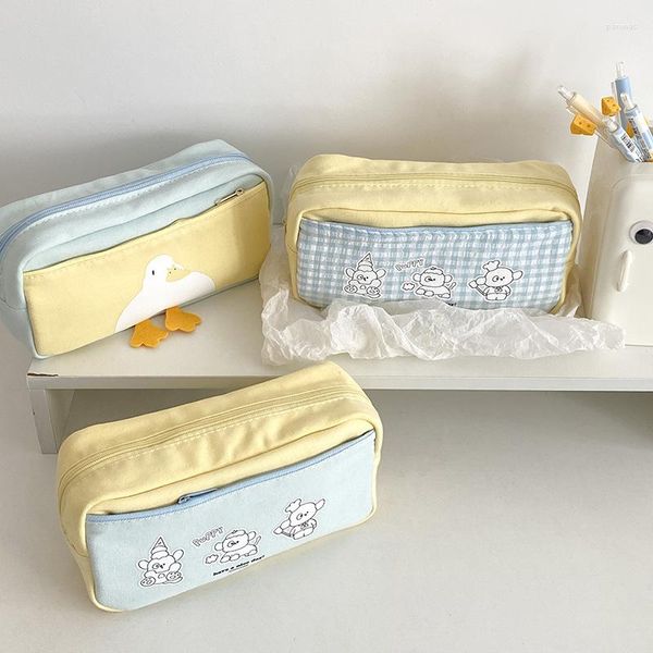 Toile chiot Kawaii grande capacité lait jaune série étui à crayons mignon étui à crayons pochette sac rangement école papeterie