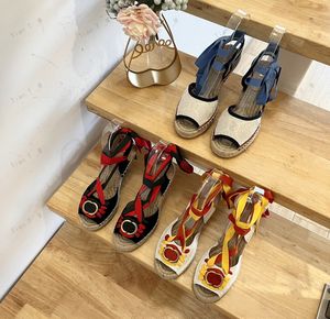 Chaussures en toile de luxe femmes paille tressage Espadrilles TOP qualité femme plate-forme chaussures talons compensés confortable bout rond dames chaussures décontractées pêcheur G sandales