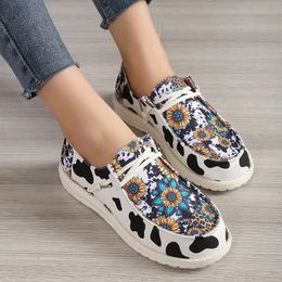 Canvas Schoenen Vrouw Lichtgewicht Slipon Platte Sneakers Dames Zomer Ademende Doek Loafers Brand Design Print Mocassin Mujer 240123