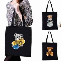 canvas shopper sac harajuku grande capacité sacs de femmes sacs d'ours mignon de l'organisateur d'épicerie à épaules imprimées classiques de sacs à main vintage 86ye #