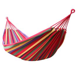 Canvas single hangmat outdoor swing tuin indoor slaap regenboog streep hangmatten reiskampeerbenodigdheden met zakbed 185*80 cm