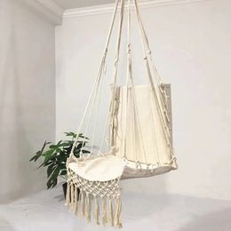 Canvas swing hanging hangock katoenen touw kwast boomstoel stoel patio outdoor indoor tuin slaapkamer veiligheid hangstoel 240510