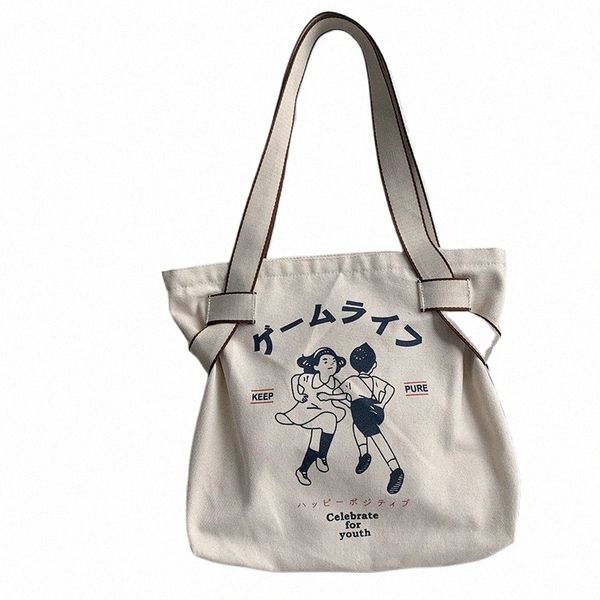 Bolso de mano de lona para mujer 2023 Diseñador Bolso Marca Lady's Shopper Estilo japonés Retro Carto Anime Print Girls Bolso de hombro n5uI #