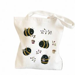 Canvas Tote Bag Shopper Bag Women Designer Handtassen 2021 Girl Fi Casual grote capaciteit Leuke Bee Printing Schoudertassen 88Ji#