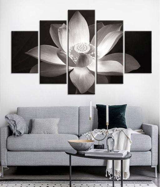 Canvas Wall Art 5 PCS Lotus Flower Pictures Imprimés Affiche pour la chambre Home Decor Mur
