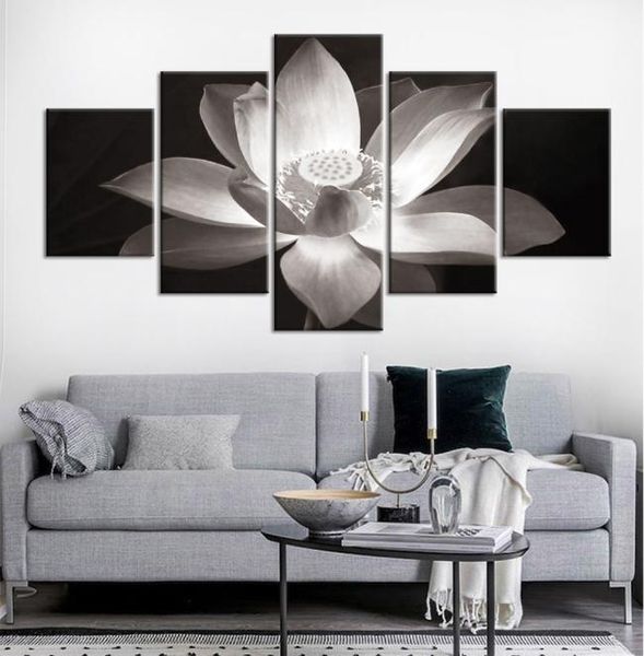 Canvas Wall Art 5 PCS Lotus Flower Pictures Impression Affiche pour la maison DÉCOR MUR MAINE