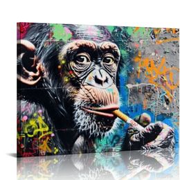 Canvas Wall Art Banksy Graffiti canvas afdrukken grappige gorilla foto klaar om op te hangen voor woonkamer slaapkamer modern huisdecor