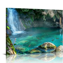 Toile mur art nature paysage images vert forêt affiche de cascade de toile imprimés œuvres d'art encadrées spa de salle de bain décor de salle de bain