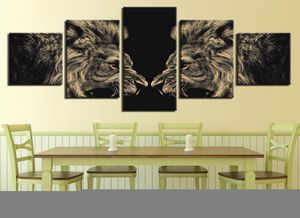 Toile Mur Art Photos Cadre Cuisine Restaurant Décoration 5 Pièces Forêt Animal Lion Salon HD Affiches Imprimées Peinture9527866