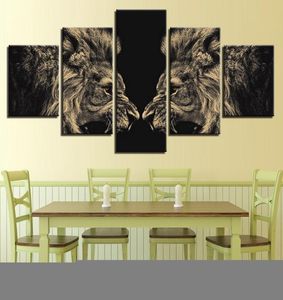Toile Mur Art Photos Cadre Cuisine Restaurant Décoration 5 Pièces Forêt Animal Lion Salon HD Affiches Imprimées Peinture2039121