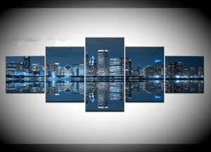 Canvas Wall Art Pictures Home Decor 5 pièces Chicago City Night View Paintings HD Impressions Beautiful River City Building Affiches8375757