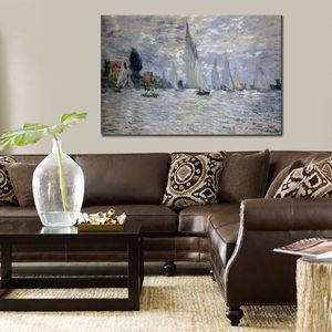 Canvas Wall Art The Boats Regatta in Argenteuil Claude Monet Schilderij Handgemaakte Olie Kunstwerk Modern Studio Decor