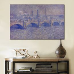 Toile mur Art Waterloo pont lumière du soleil effet Claude Monet peinture à la main huile œuvre moderne Studio décor