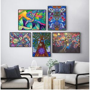 Pinturas de pared en lienzo para sala de estar, decoración del hogar, pinturas abstractas de luz negra, arte psicodélico, póster Trippy, impresiones de pared Woo