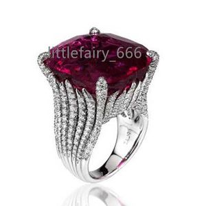 CAOSHI Wedding Party Ringen voor Vrouwen Luxe 925 Zilveren Coating Sieraden Anniversary Ruby Gemstone Ring