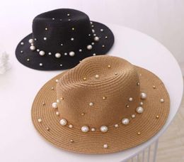 Cap Version British Flat Brim Straw Hat Pearl Nail Lady Suncreen Jazz Hat Outdoor Beach Summer9188468