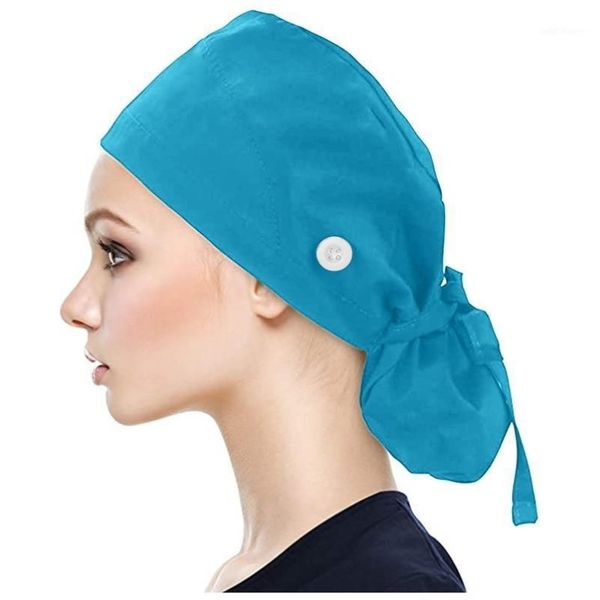 Casquette avec boutons chapeau bouffant avec bandeau pour femmes accessoires uniformes esthéticienne casquette de gourde anti-poussière sans chapeau de genre J512275