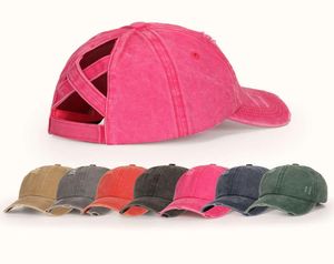 Cap Women039S CROSS HAT Solide arrière Ouverture d'été Baseball Cap Ponytail Hole9133547