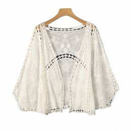 Cape Femme Été Air Cditiing Chemise Creux Survêtement Tops Cardigan Tricoté Plage Sun Protecti Mince Court Petit Châle O8ok #