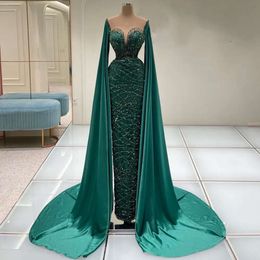 Cape Hunter-vestidos de noche verdes de manga larga, sirena árabe de Dubái con cuentas, elegante, vestido de fiesta de graduación