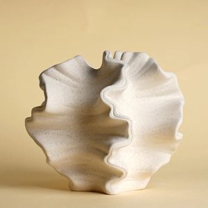 Catciron Ceramic Coral Vase Nordic Art Beige Mat Container voor bloempampas gras woonkamer tabletop centerpieces decoratie 240430