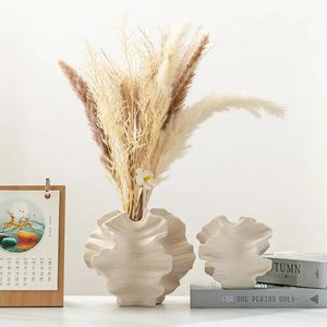 CAPIRON Vase en céramique corail Art nordique Beige mat conteneur pour fleur Pampas herbe salon table centres de table décoration 240219