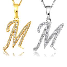 Collier avec lettres M initiales majuscules pour femmes, couleur argent et or, pendentif Alphabet, chaîne avec nom, bijoux, cadeau pour Her216W