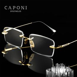 Caponi kristal leesglazen hoogwaardige randloze herenbril doorzichtige visie originele merkontwerper optische glazen lh8006 240416