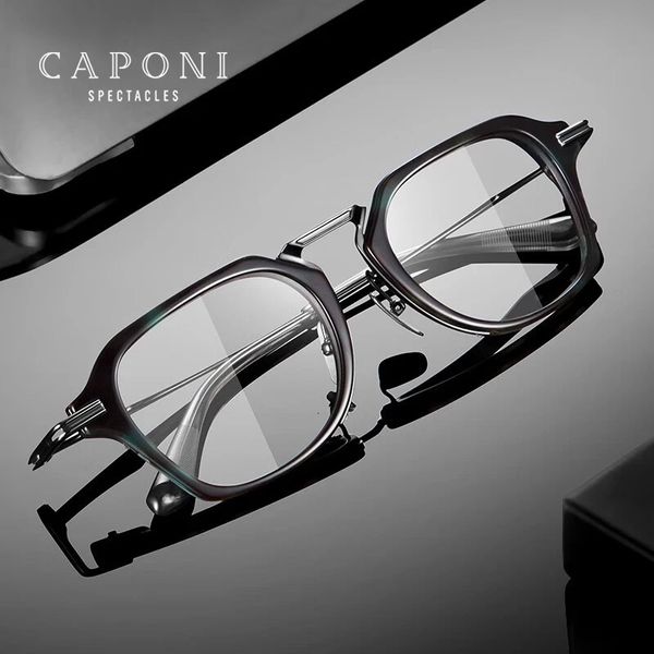 CAPONI, gafas de moda para caballero, montura de acetato puro, gafas Retro antiluz azul, gafas de diseñador alemán JF413 240108