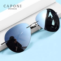 Caponi Rimless Avation Lunets de soleil pour les hommes décoloration conduite des lunettes de soleil polarisées polarisées mâles BS7466 240402