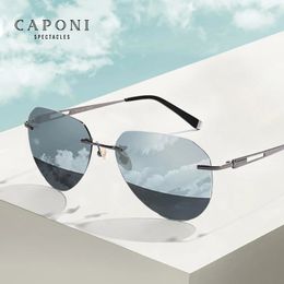 Caponi Rimless Mens Lunettes de soleil Polaris Polaris Pochromic UV400 Extérieur Drive Glêmes de soleil Fashion Fashion Eyewear BS22003 240314