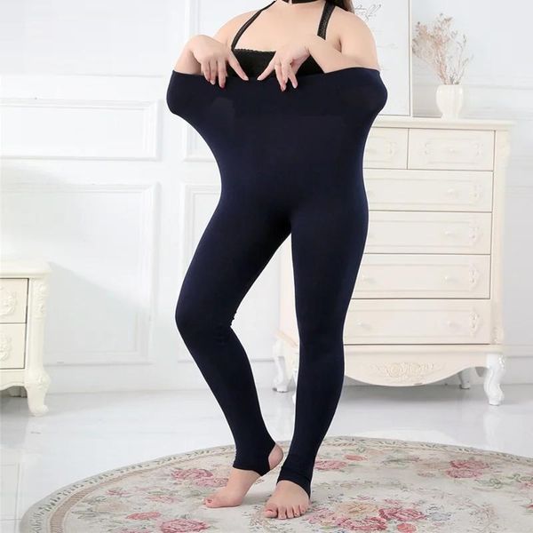 Capris 100150kg otoño mujer leggings alto estiramiento negro pisotear pies Leggings cintura alta Leggigns Color sólido pantalones ajustados