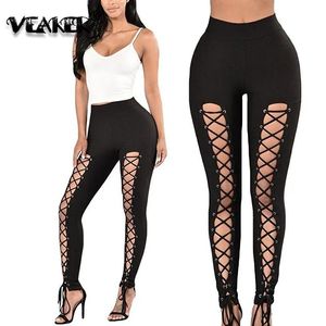 Capris 2022 Nieuwe Dames Sexy Broek Lace Up Bandage Legging Hoge Taille Broek Feest Nachtclub Vrouwelijke Fiess Broek Magere Lange Broek