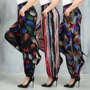 Capris 5xl Harem Pantalones Vintage Floral Impreso Pantalones de pierna ancha Verano Mujer Casual Lino Pantalones largos elegantes Pantalones de baile Pantalon Mujer