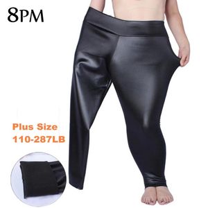 Capris 7xl Plus Size PU -legging voor vrouwen Butt Lift Black Autumn Girls Spandex Big Size Leggings High Tailed Stretch Pants OUC088