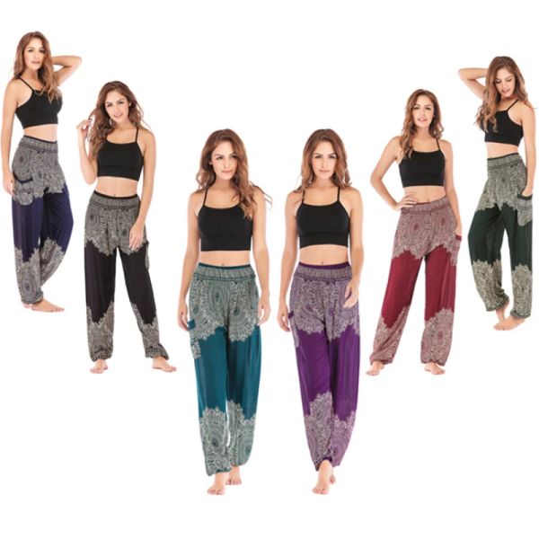 Capris Danza africana Mujer Pantalones sueltos Flor Hoja Joggers para mujeres con bolsillo lateral 2023 Otoño Elástico Cintura alta Pantalones Harem indios