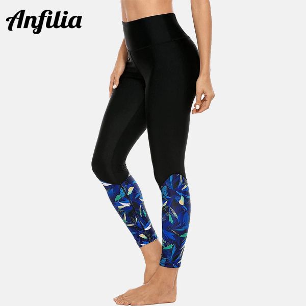 Capris Anfilia Maillot de bain long pour femme Motif floral Taille haute Plongée Surf Pantalon de bain extensible Upf 50+ Pantalon de combinaison