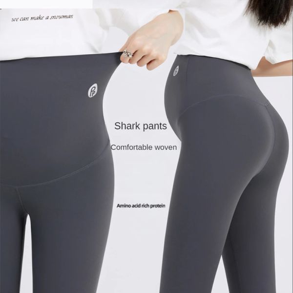 Capris Otoño Invierno Mujeres Embarazadas Terciopelo Piel de Tiburón Pantalones de Soporte para el Vientre Maternidad Legging Pantalones Ropa de Embarazo Alta Elasticidad