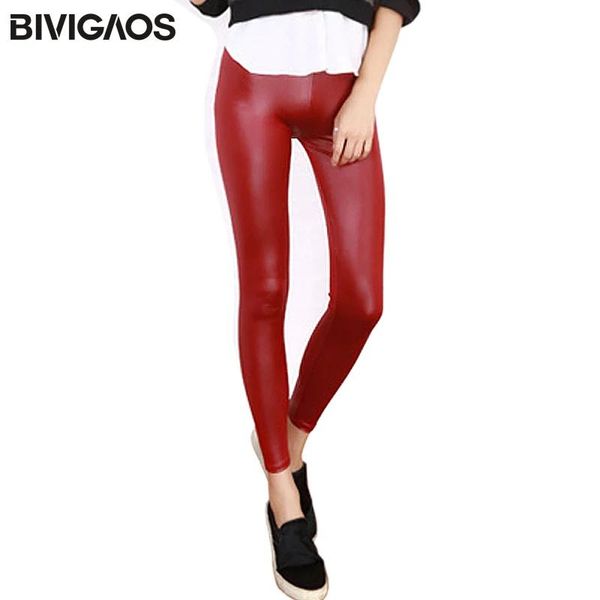 Capris Bivigaos Femmes Look Cuir Leggings Sexy Brillant Wet Look Legging Gothique Legins Punk Rock Spandex Pantalon Cheville Pantalon Mallas