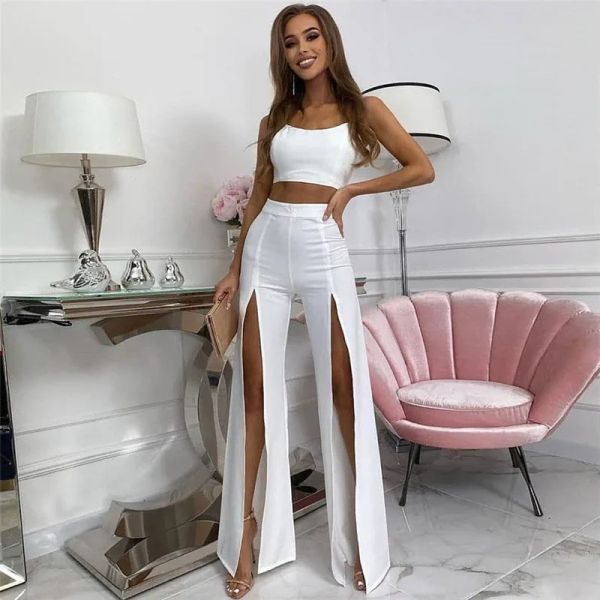 Capris BoozRey Pantalon Femmes Sexy Minuit Haute Fente Flare Pantalon Femmes Bas Blanc Noir Taille Haute Pantalon Femme Bell Bottoms Casual