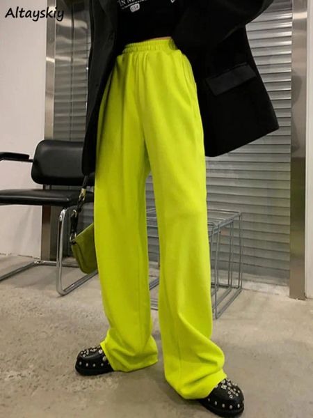 Capris Pantalones casuales mujeres Y2k holgados Vintage Streetwear Chic Amarillo Neón moda Simple Harajuku Kpop Hipster Ins BF Ulzzang colegialas