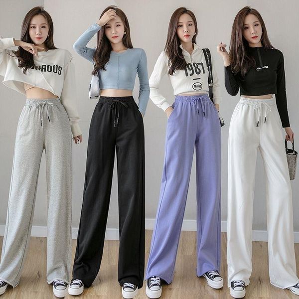 Capris pantalon de survêtement décontracté femmes hautes et jambes larges pantalons longs joggers gris pantalon étudiant coréen lâche fille fille blanc ulzzang pantalon chaud