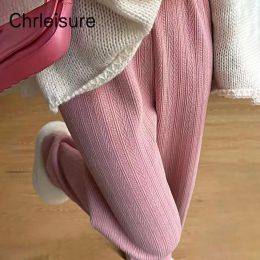 Capris CHRLEISURE mode coréenne femmes pantalons d'hiver jambes larges chaud velours taille haute drapé droit décontracté femme doux épais pantalon