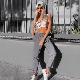 Capris Dulzura flash pantalon de jogging réfléchissant 2018 automne hiver femmes décontracté gris solide streetwear pantalon