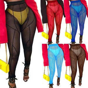 Capri Echoine 2022 Lente Nieuwe Mesh See Through Casual Broek Vrouw Sexy Patchwork Slanke Hoge Taille Sheer BodyShaping Leggings Broek