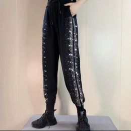 Capris broderie forage chaud taille haute pantalons décontractés pour femmes Baggy sarouel 2022 nouveau tricoté taille élastique cheville longueur pantalon